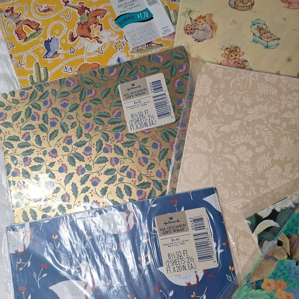 Vtg Hallmark Any Occasion Sheet Wrapping Paper 10 Pk 2 Sheets Ea. Retro Cottage